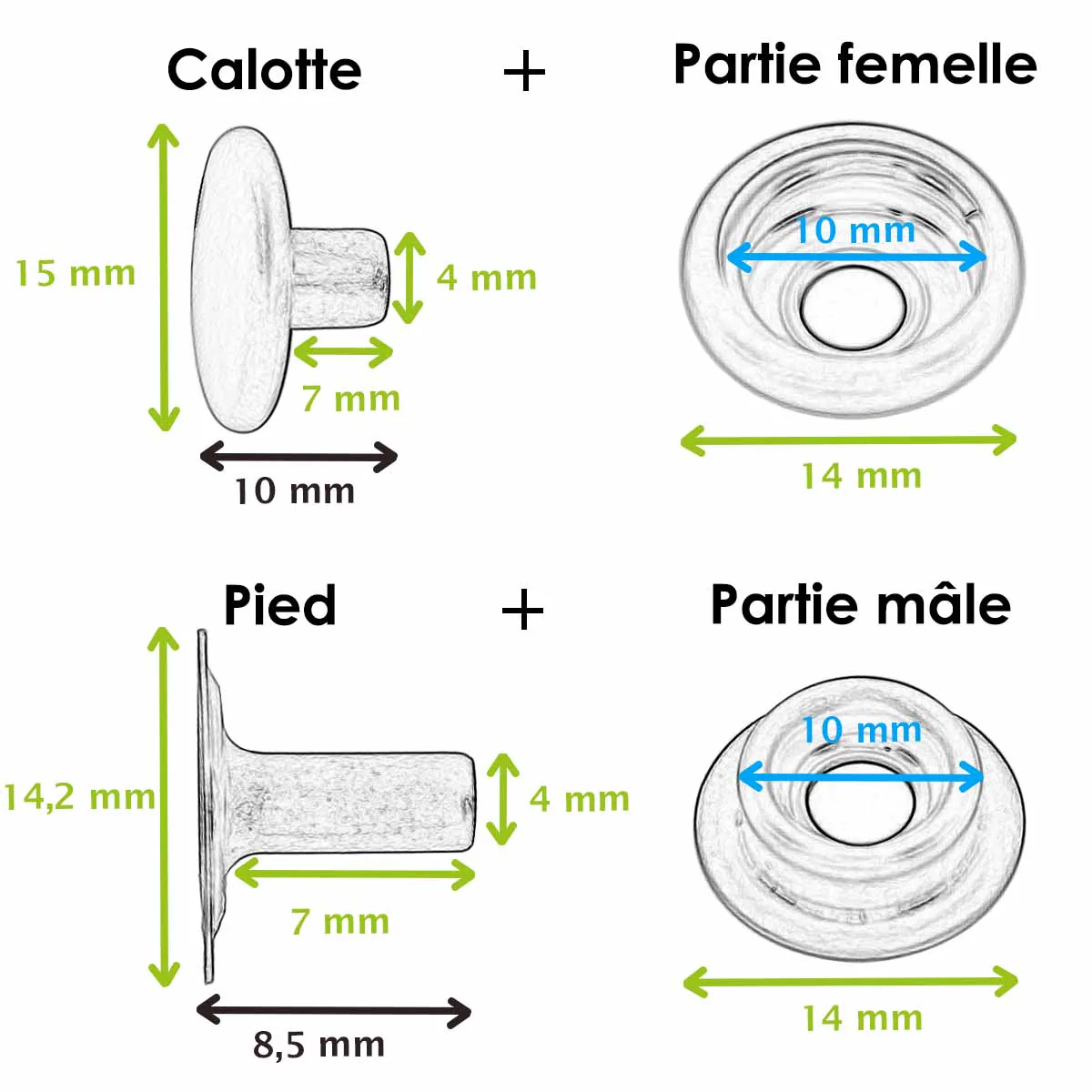 Kit de 20 boutons pression FORTS et outil de pose - LINE 24 : 15mm - LAITON et NICKELÉ - Ivan - 3631-00 - Image 2