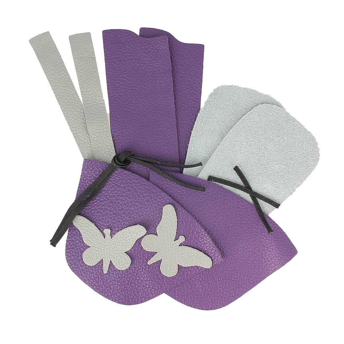 Kit chaussons en cuir pour bébé avec Papillon - Violet & Gris souris - Image 2