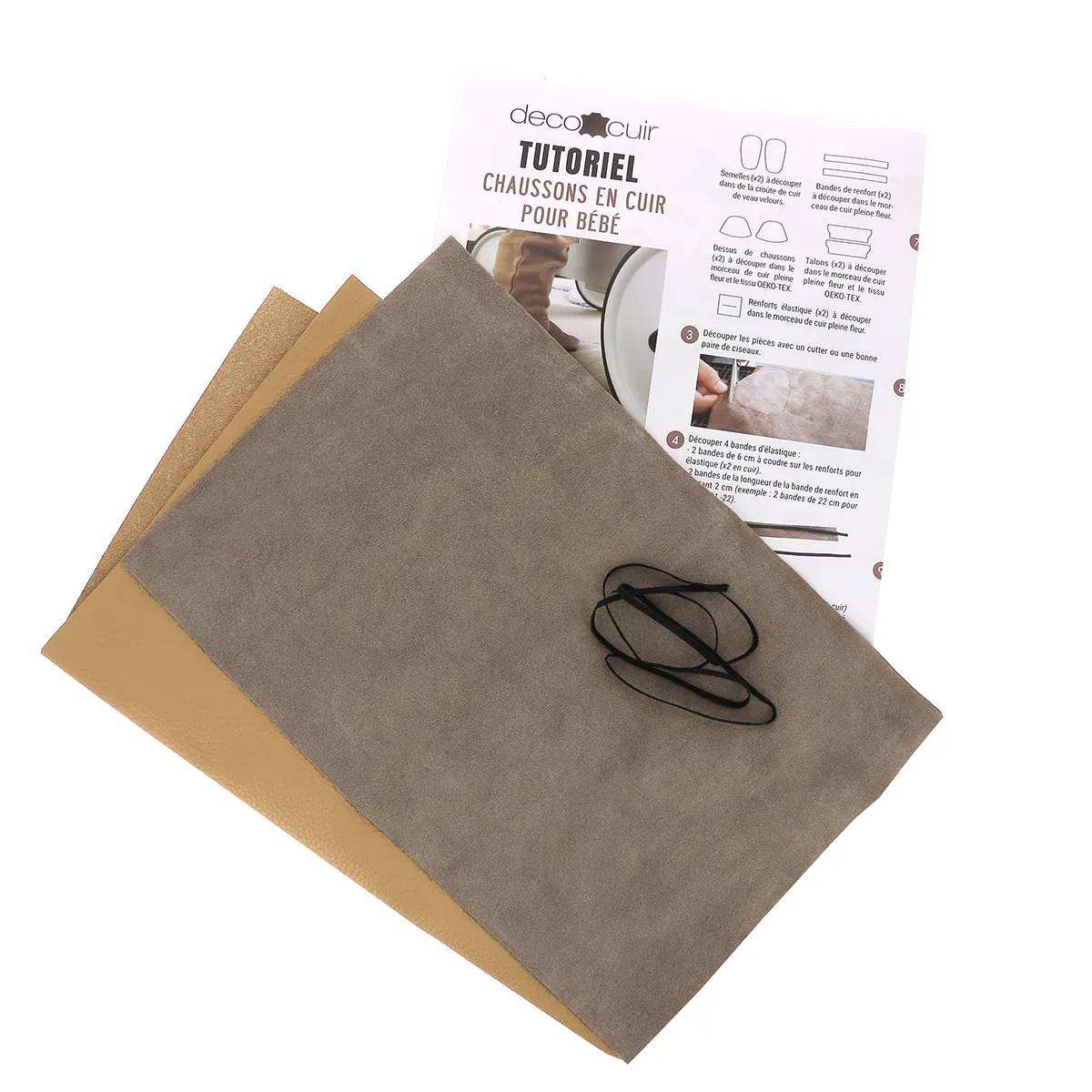 Kit DIY Chaussons en cuir pour bébé - Granite CAFÉ AU LAIT - Image 3
