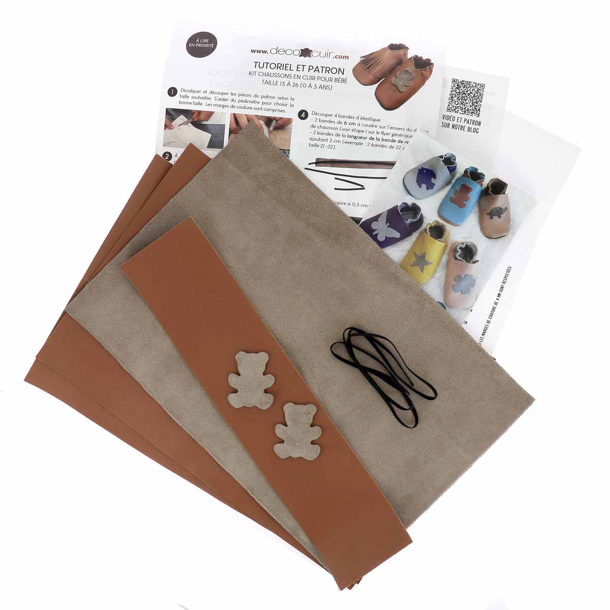 Kit DIY Chaussons en cuir pour bébé avec Ours - MARRON - Image 2