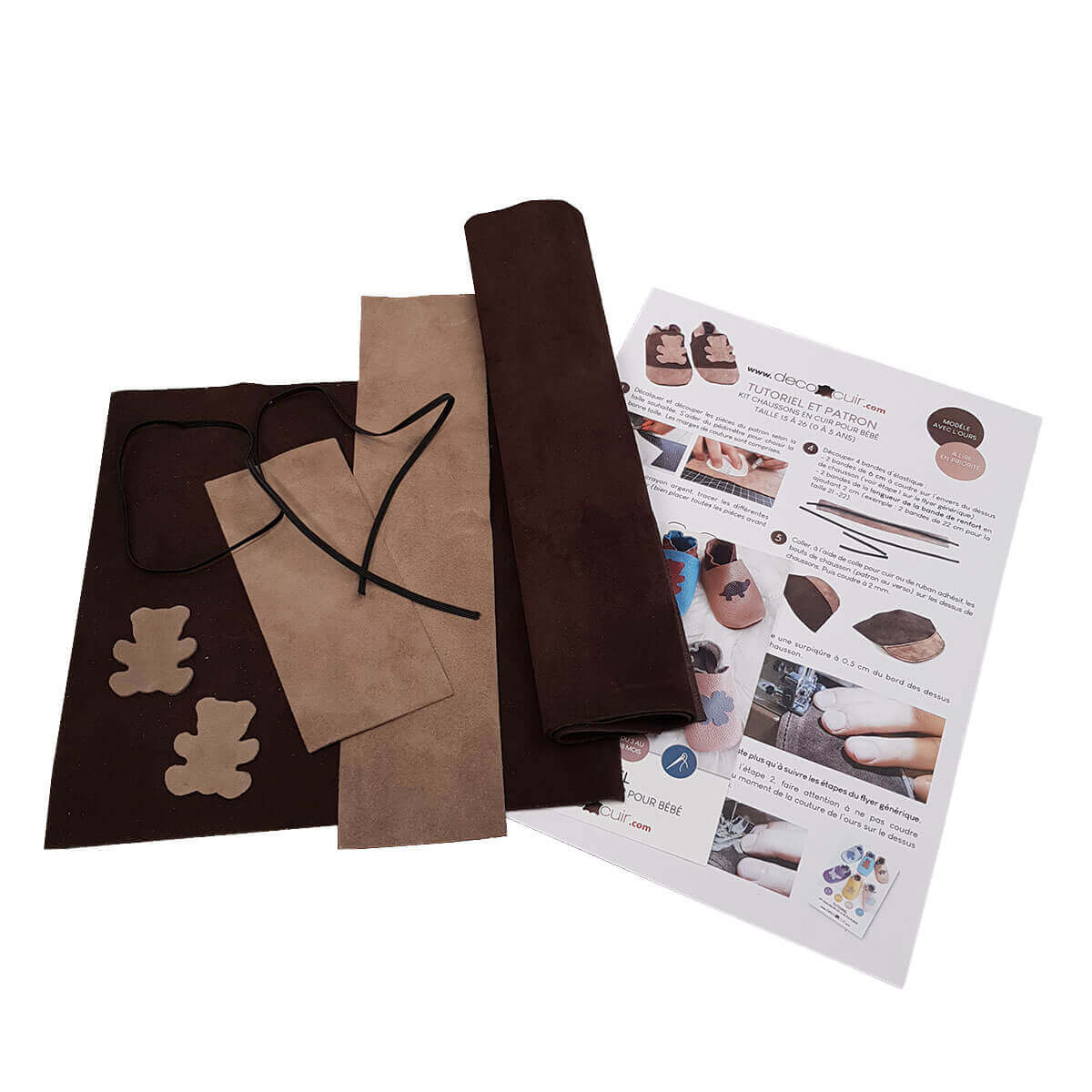 Kit DIY Chaussons en cuir pour bébé avec Ours - MARRON - Image 3