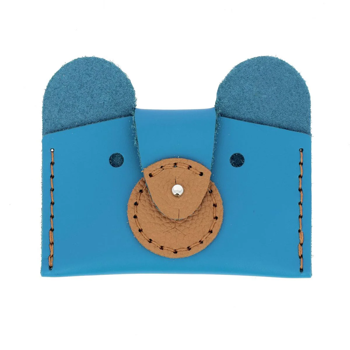 Kit DIY Porte cartes Ours en cuir - Bleu Atoll