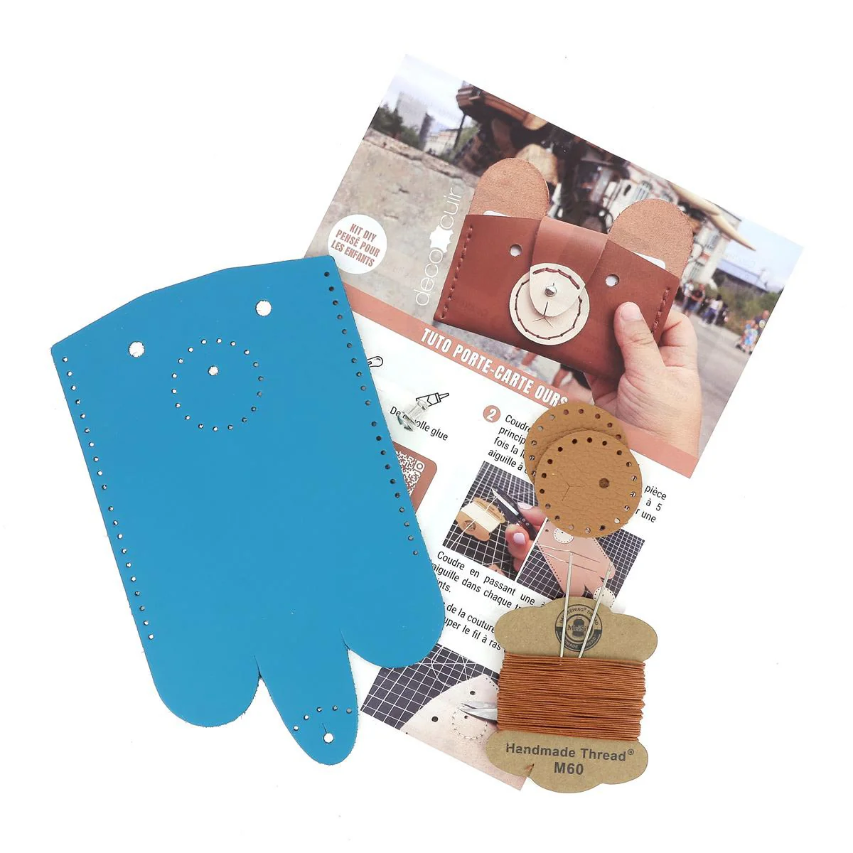 Kit DIY Porte cartes Ours en cuir - Bleu Atoll - Image 2