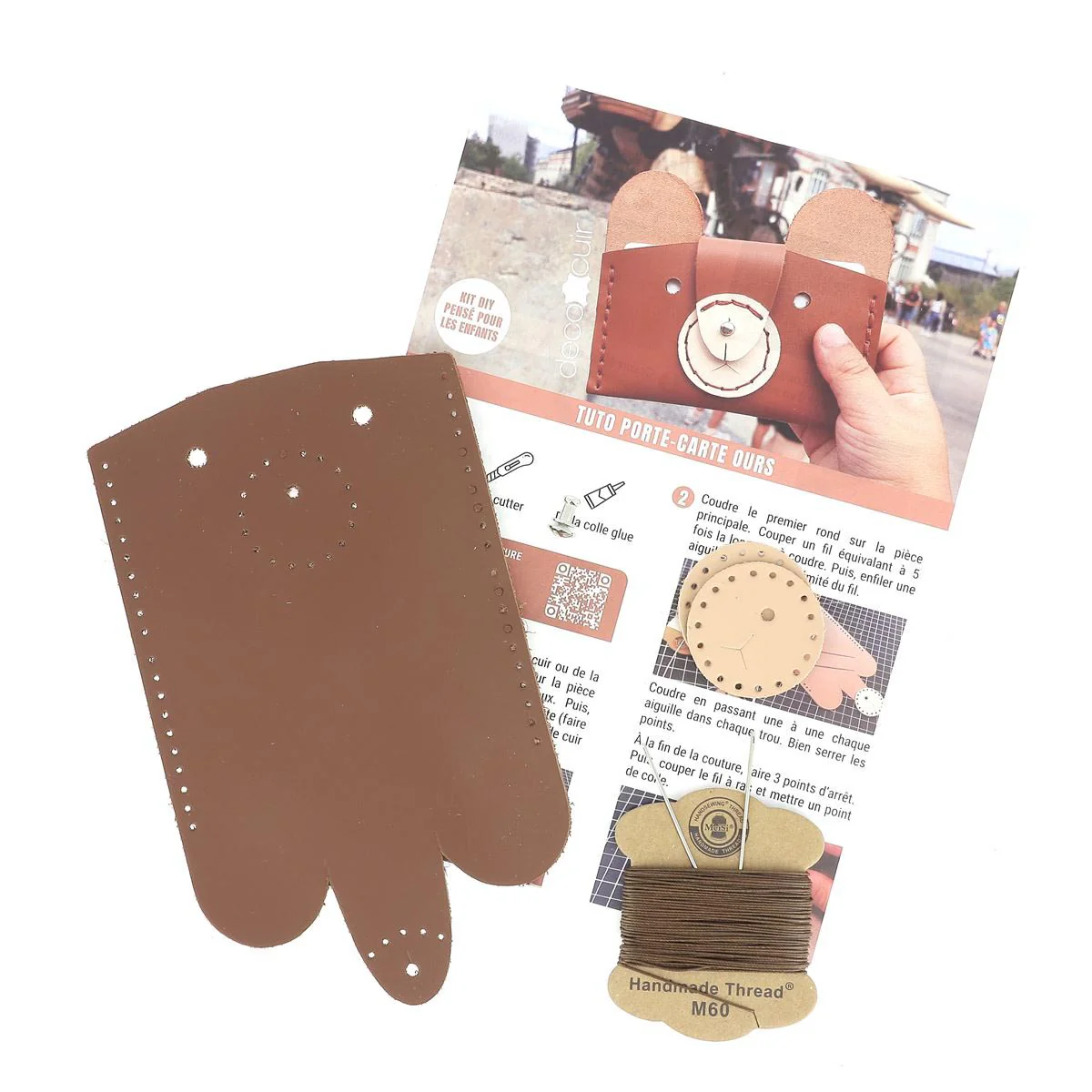 Kit DIY Porte cartes Ours en cuir - Marron foncé - Image 3