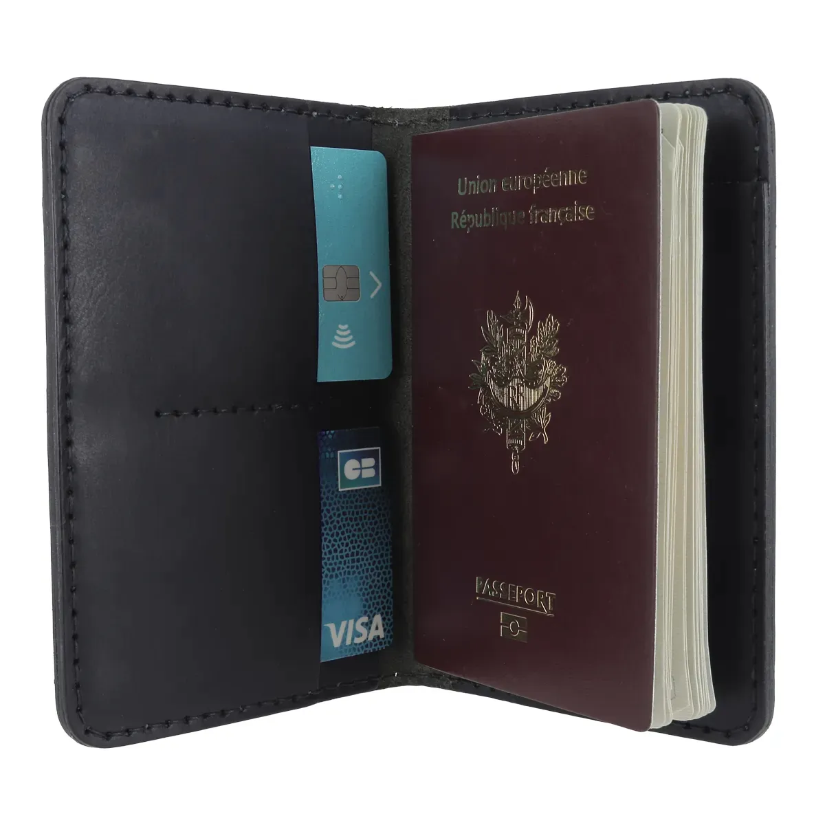 Kit DIY - Porte-passeport en cuir de croupon tannage végétal - BLEU FONCÉ
