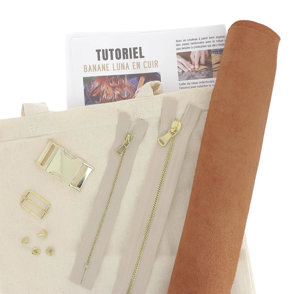 Kit DIY - Sac banane Luna en croûte de cuir DOLCE à coudre à la machine - CAMEL - Image 3