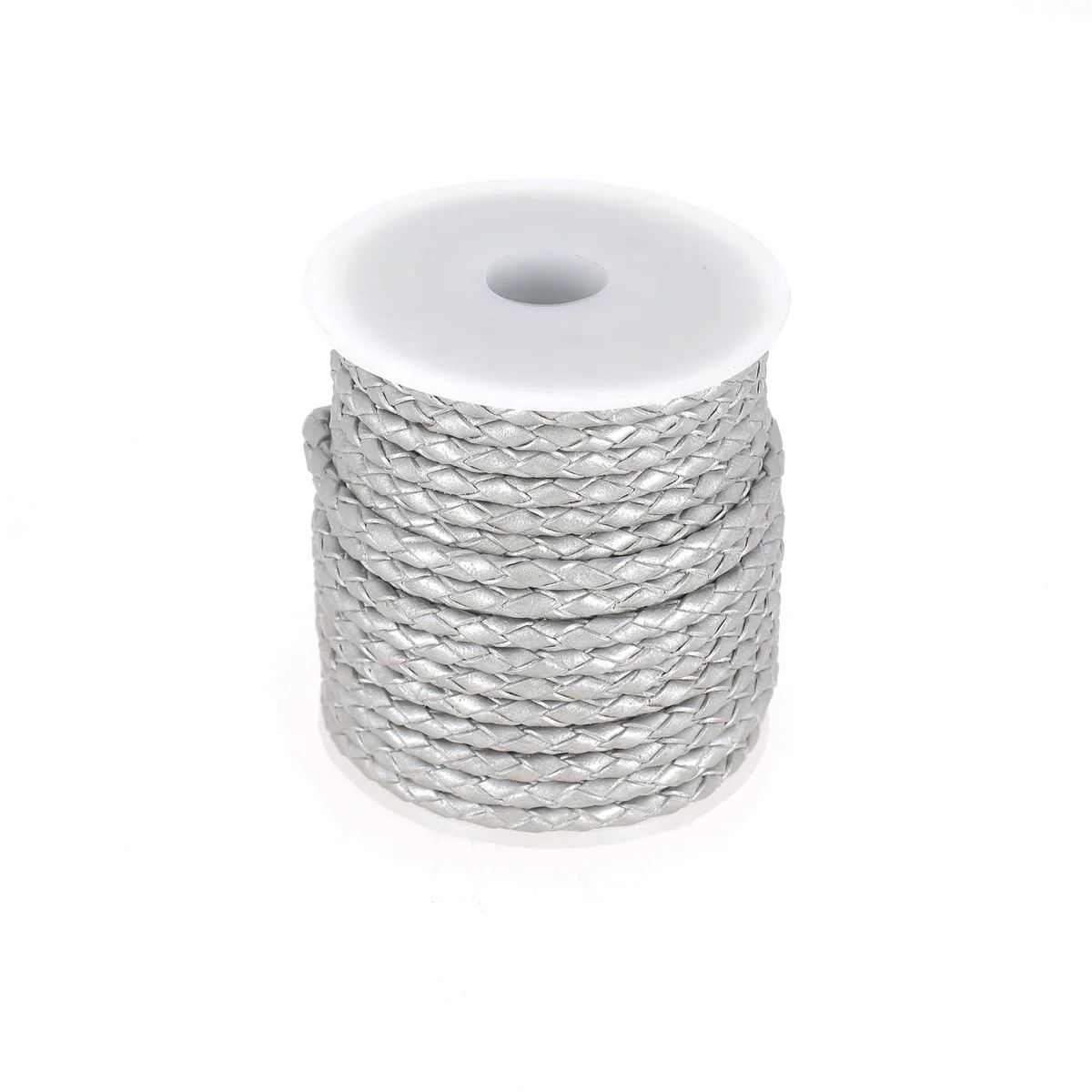 Lacet en cuir pigmenté Rond tressé - ARGENT