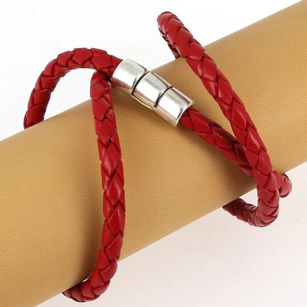 Lacet en cuir pigmenté Rond tressé - ROUGE - Image 2