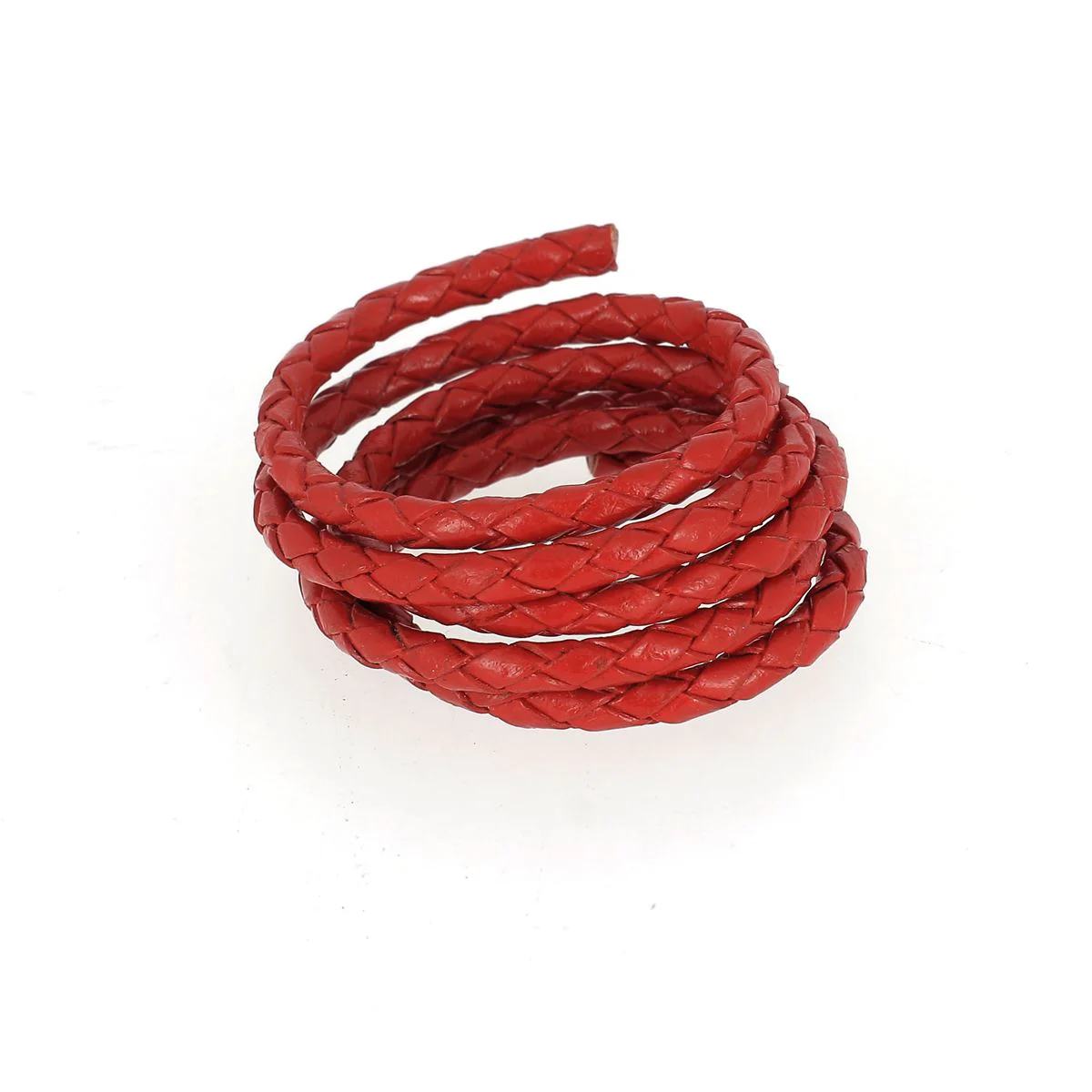 Lacet en cuir pigmenté Rond tressé - ROUGE - Image 4