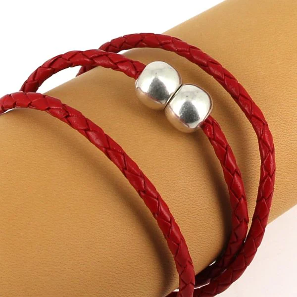 Lacet en cuir pigmenté Rond tressé - ROUGE - Image 7