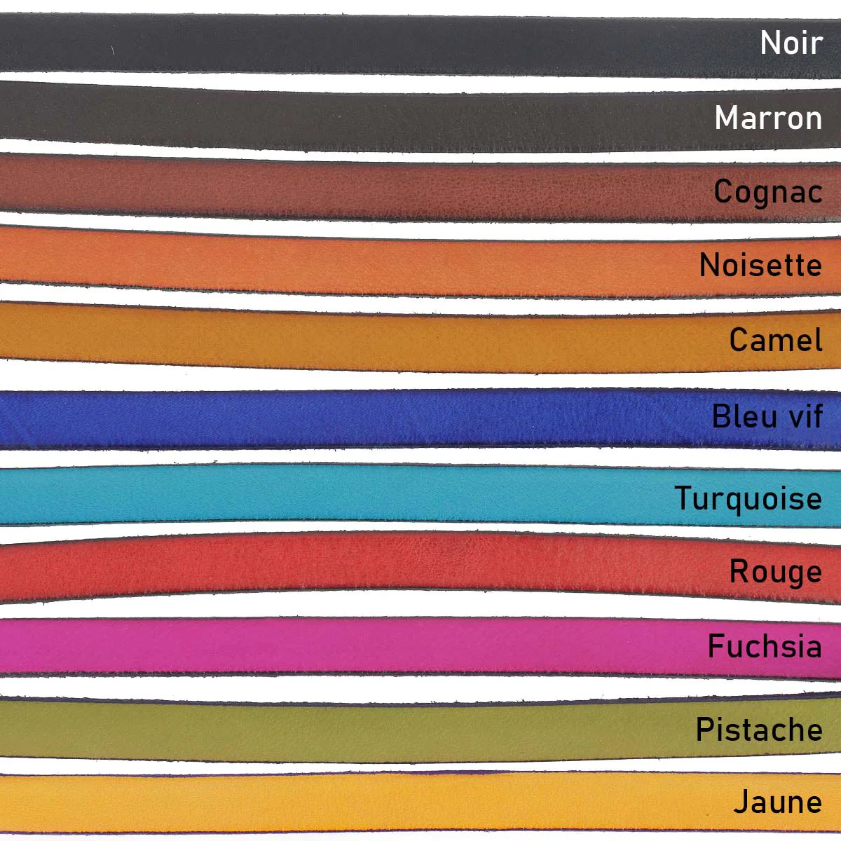 Lacet en cuir plat 10mm tranches noires - Les 10 cm