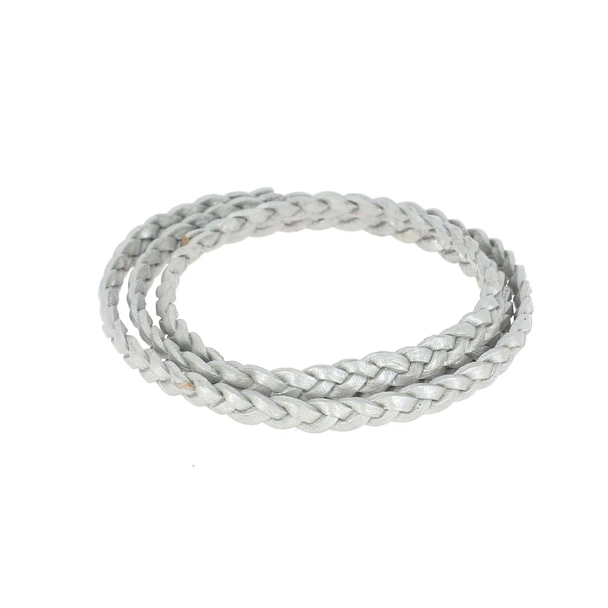 Lacet en cuir pigmenté Plat tressé - ARGENT - Image 5