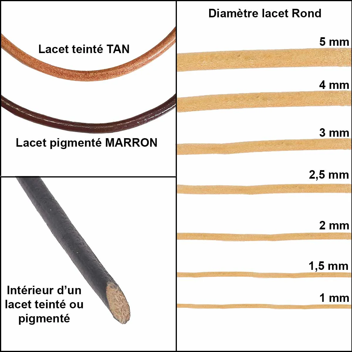 Lacet en cuir Rond - Diamètre 2mm ARGENT 1 mètre de lacet - Image 3