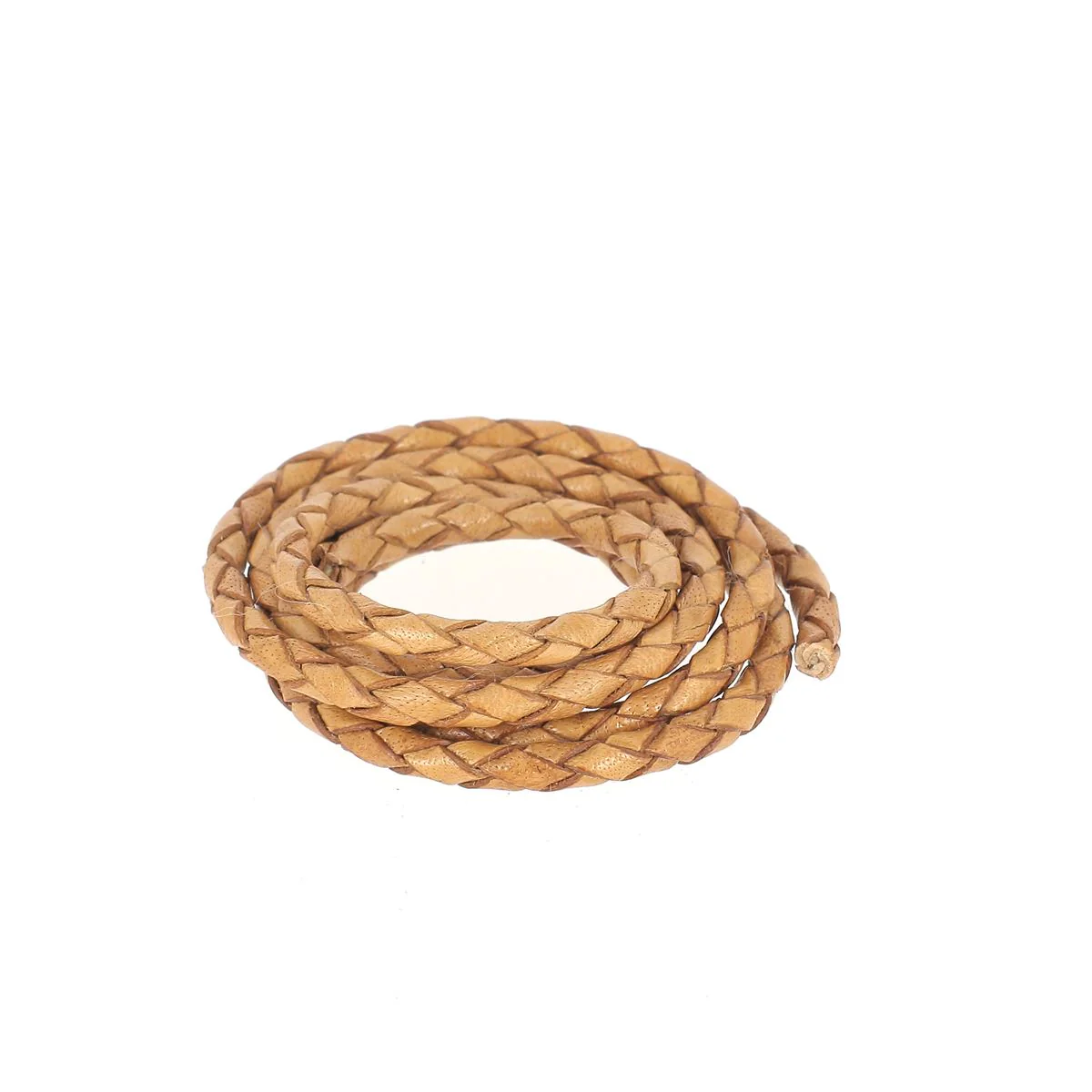 Lacet en cuir pigmenté Rond tressé - TAN - Image 3