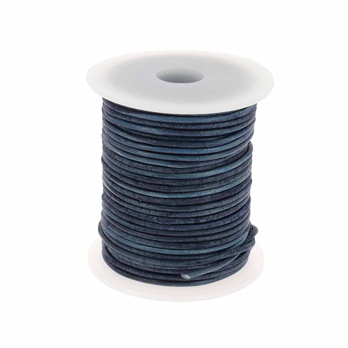 Lacet en cuir teinté Rond - BLEU DENIM - Image 5