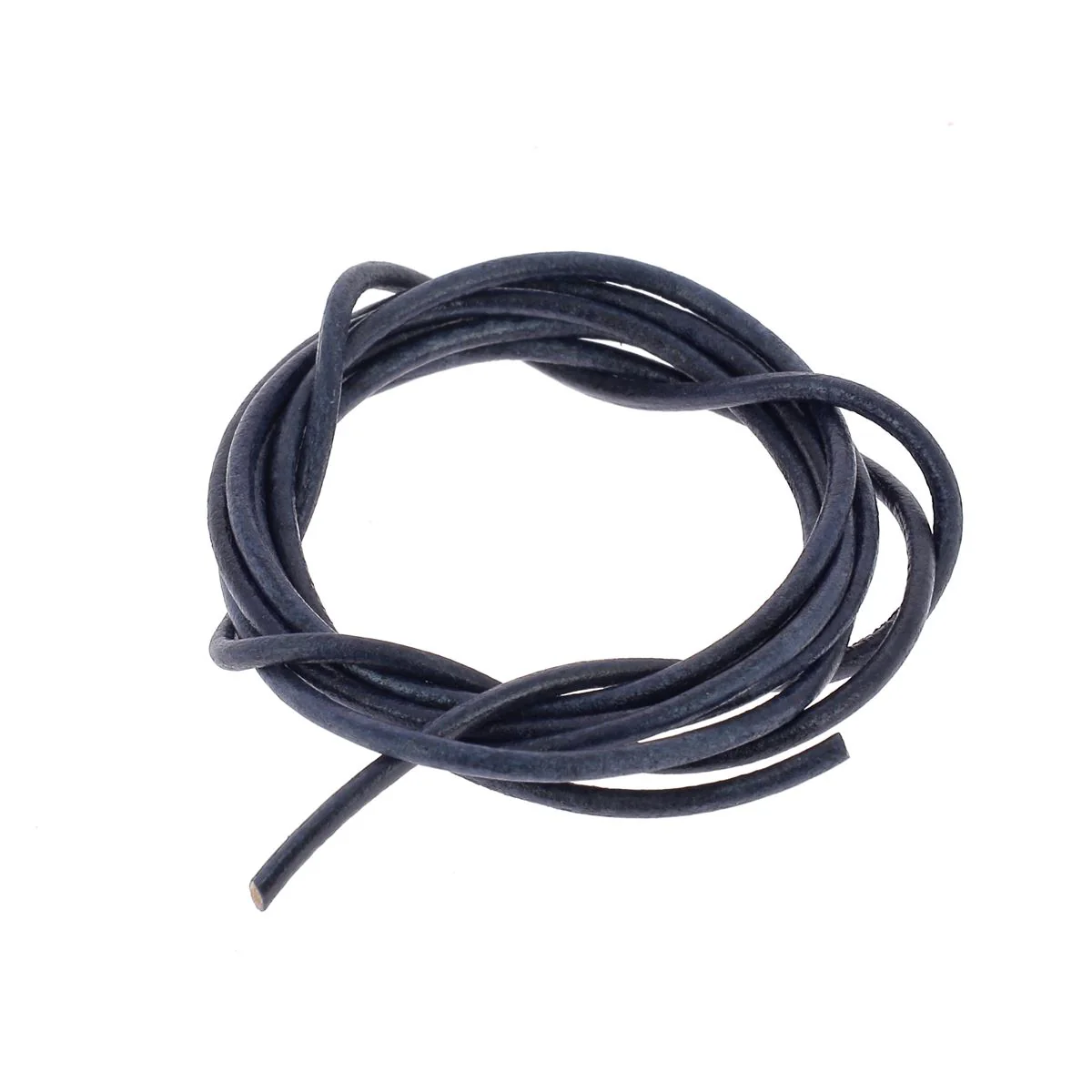 Lacet en cuir teinté Rond - BLEU DENIM - Image 6