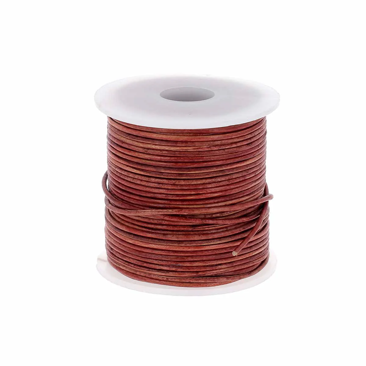 Lacet en cuir teinté Rond - ROUGE