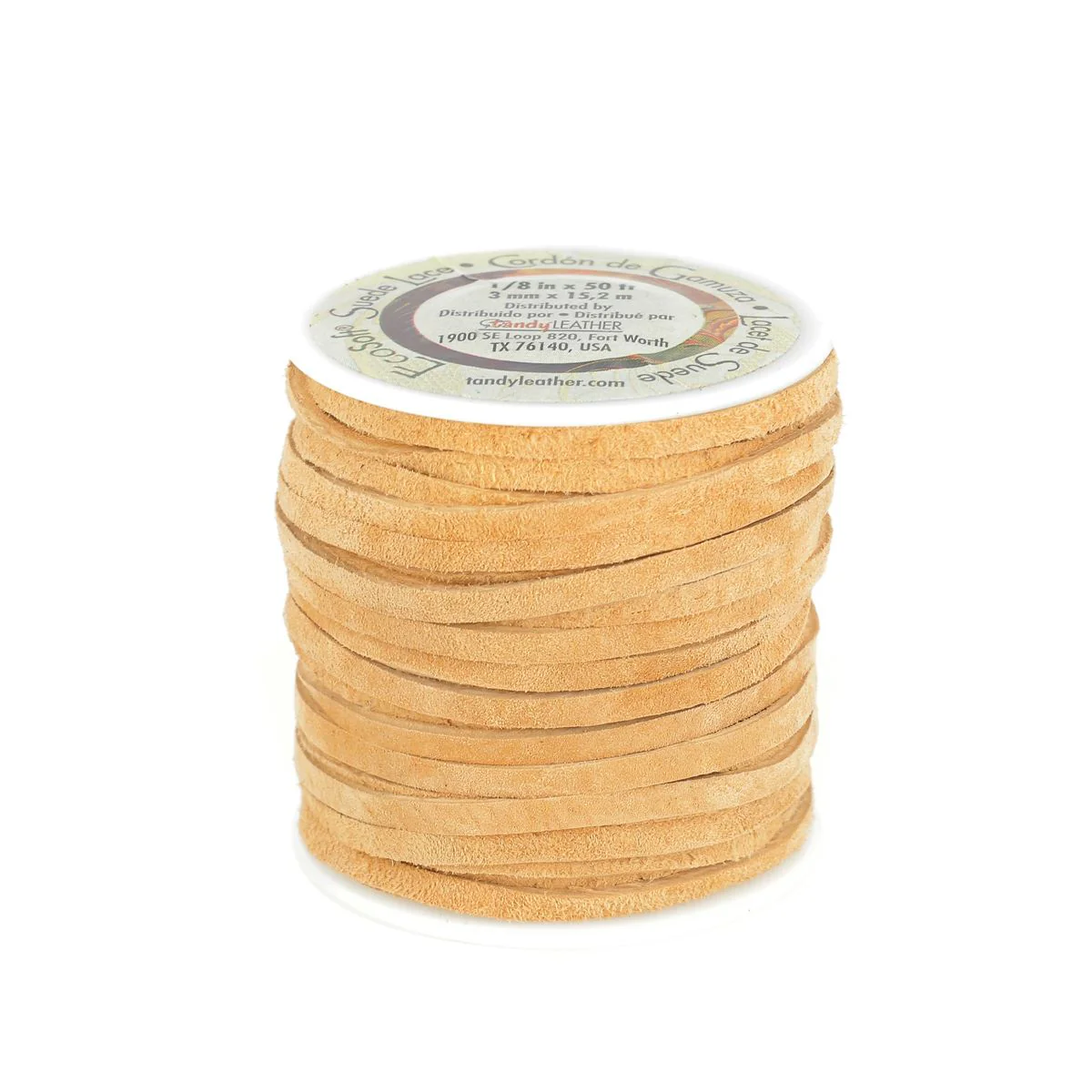 Lacet en croûte de cuir velours plat - Bobine 15m - BEIGE - Tandy Leather