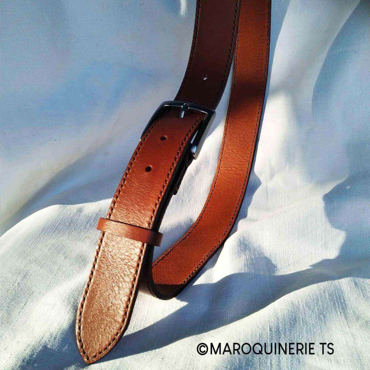 Lanière en cuir de collet NOURRI FOULONNÉ tannage végétal - MARRON CUERO - Ép 3,4mm - Image 4