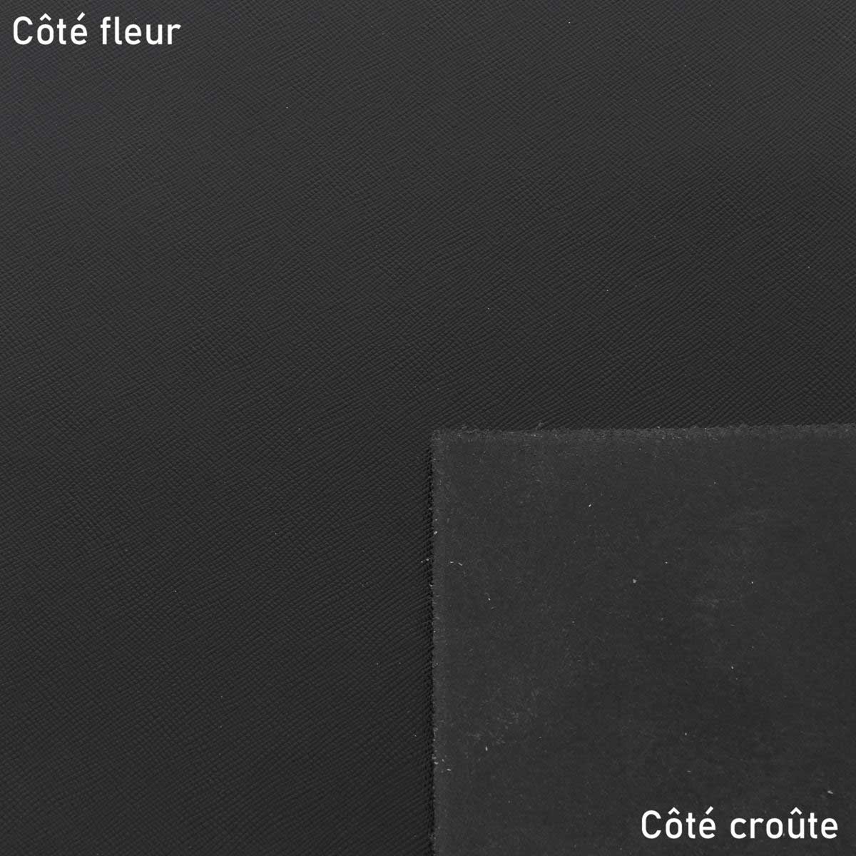 Morceau de croûte de cuir de vachette grain croisé - NOIR SATINÉ F66 - Image 2