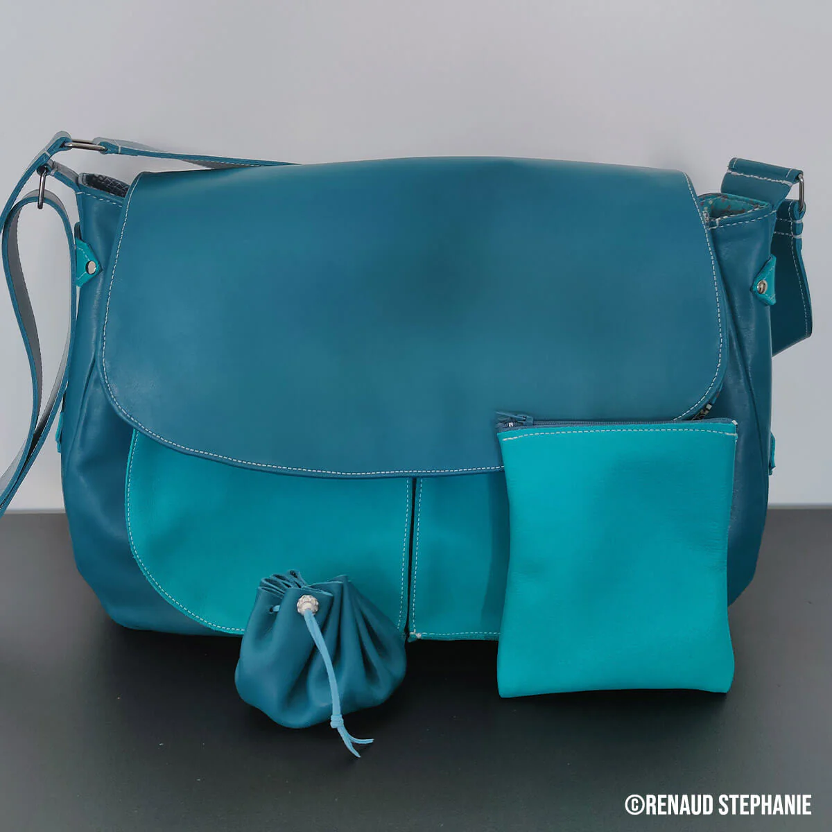 Morceau de cuir SATINLYS - BLEU AZUR - Image 5