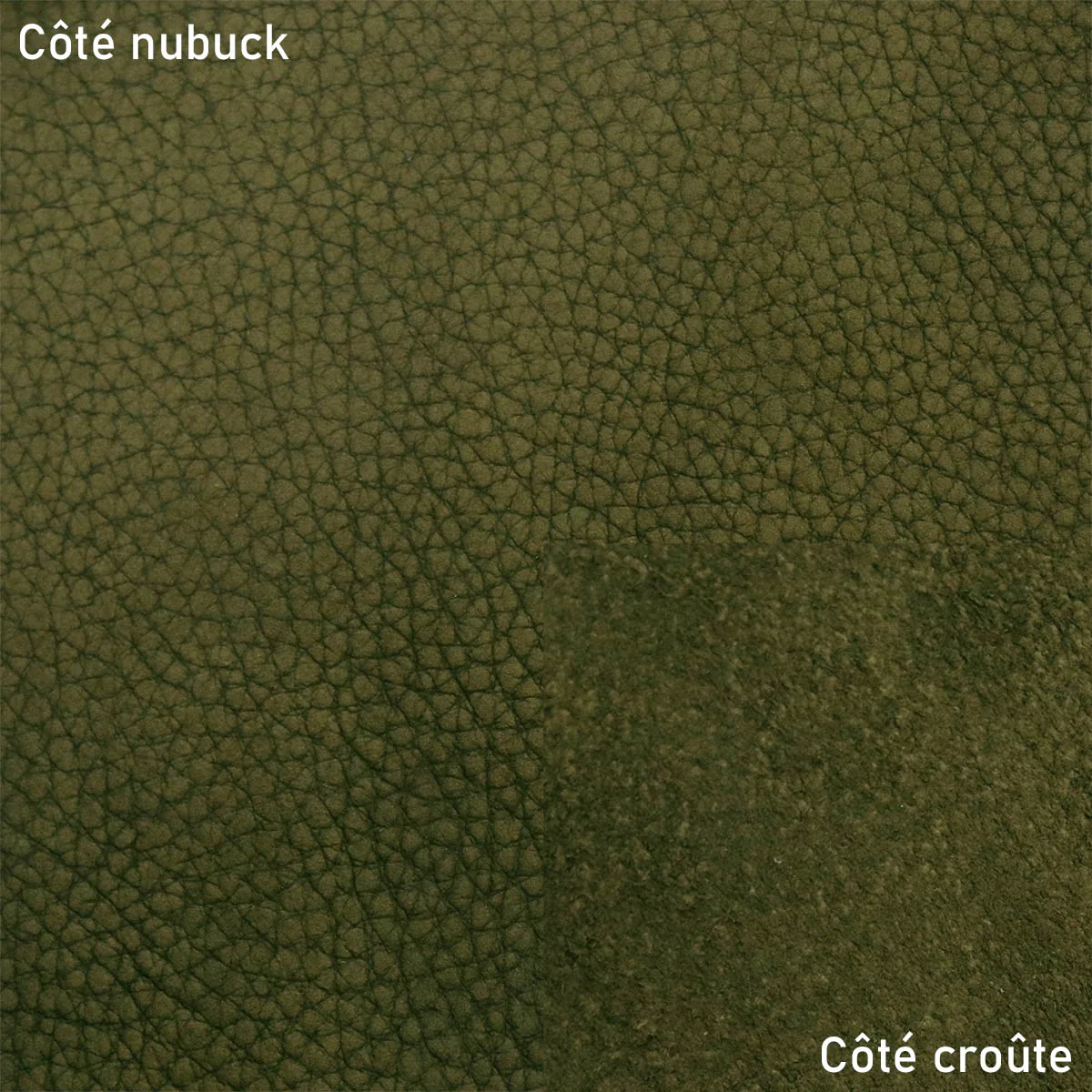 Morceau de cuir de veau nubuck grainé - KAKI P68 - Image 2