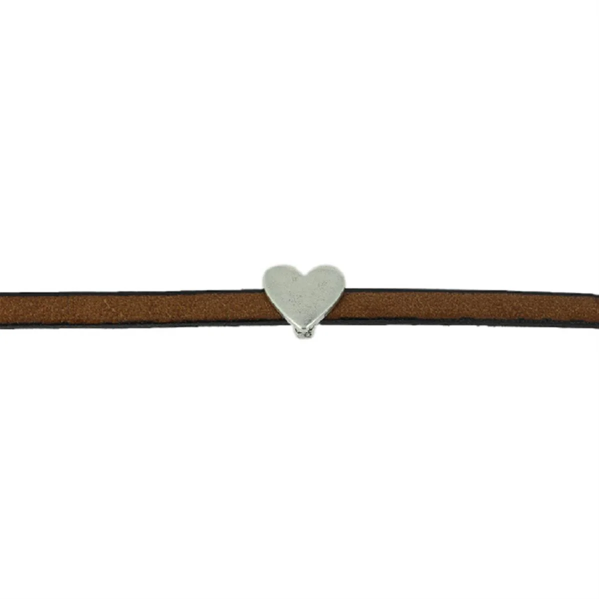 Coulissant COEUR - Lanière de 5 mm - ARGENT VIEILLI