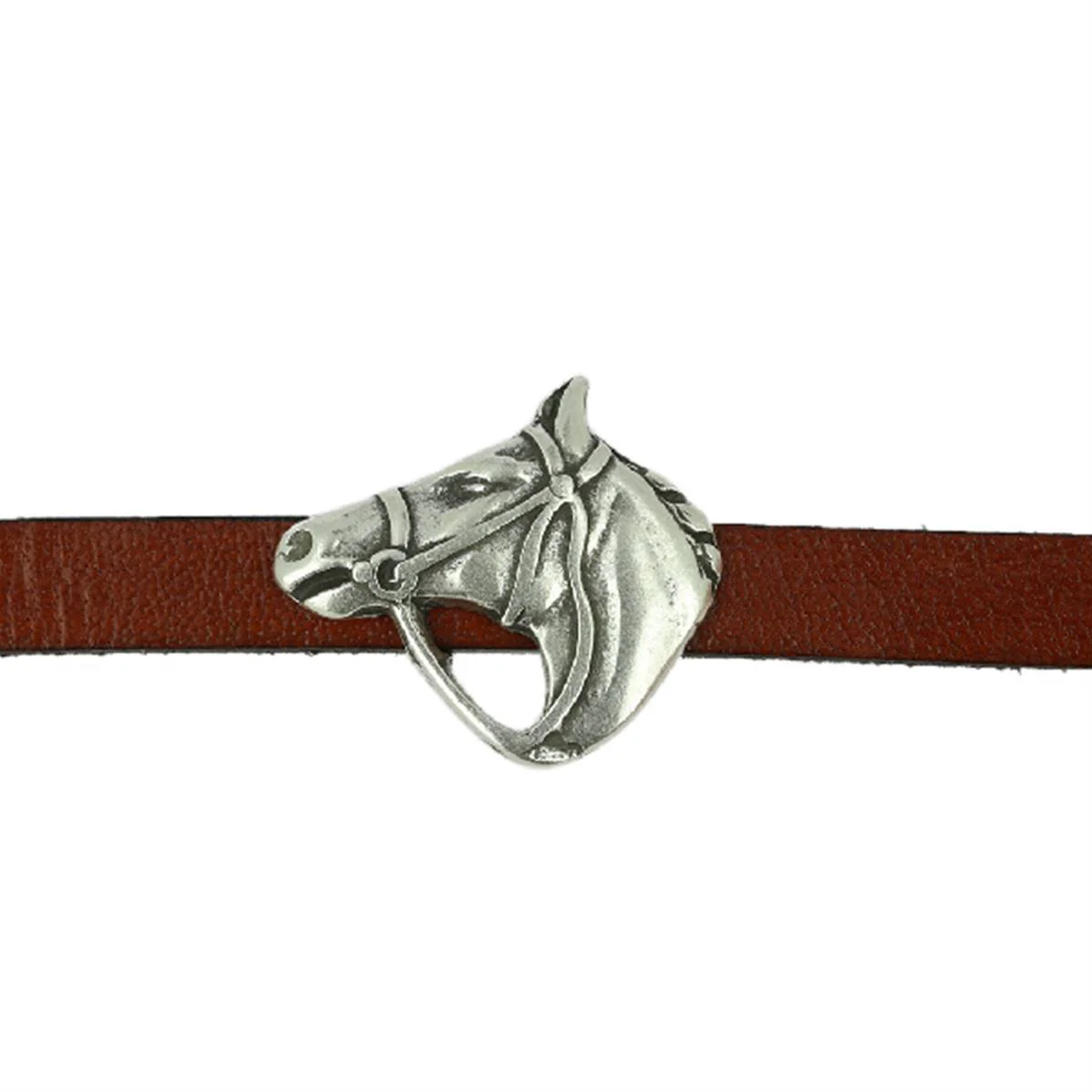 Coulissant TÊTE DE CHEVAL - Lanière de 10 mm - ARGENT VIEILLI
