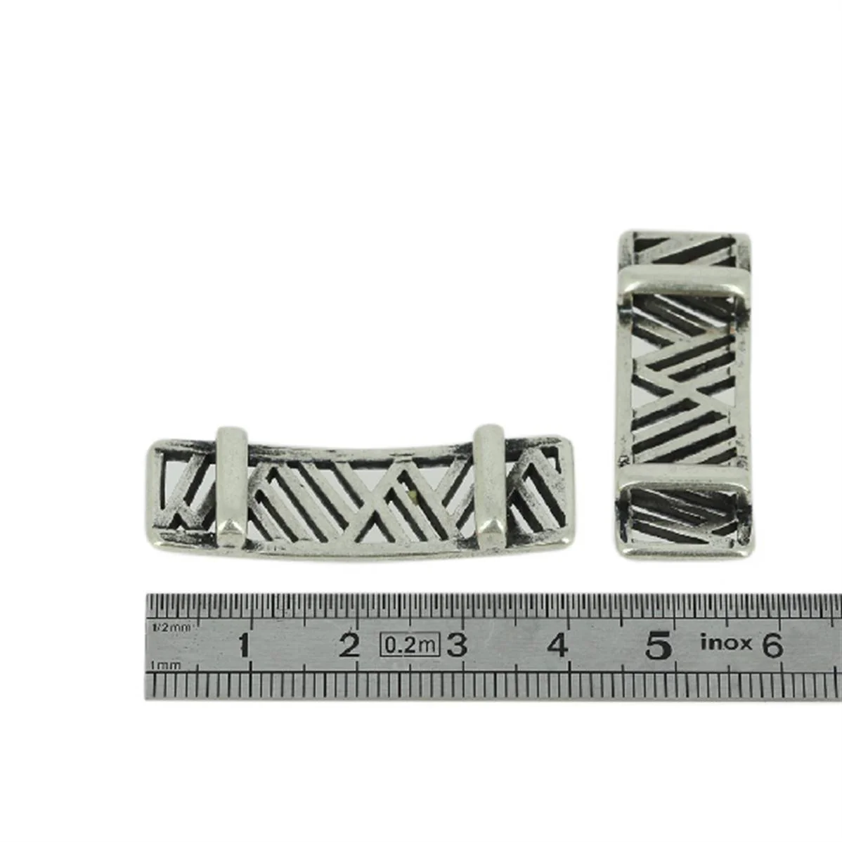 Coulissant LONGUES RAYURES - Lanière de 10 mm - ARGENT VIEILLI - Image 2