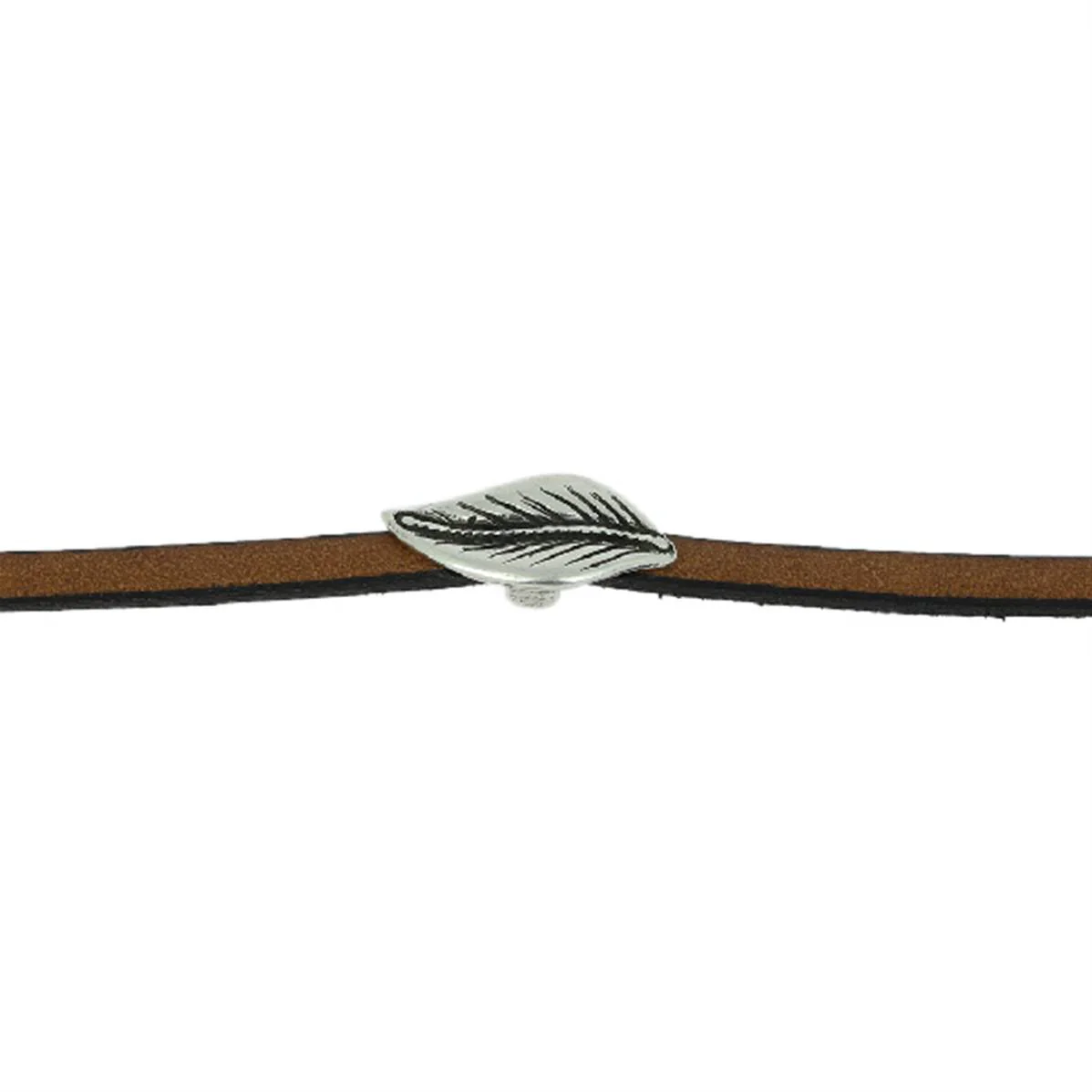 Coulissant FEUILLE - Lanière de 5 mm - ARGENT VIEILLI