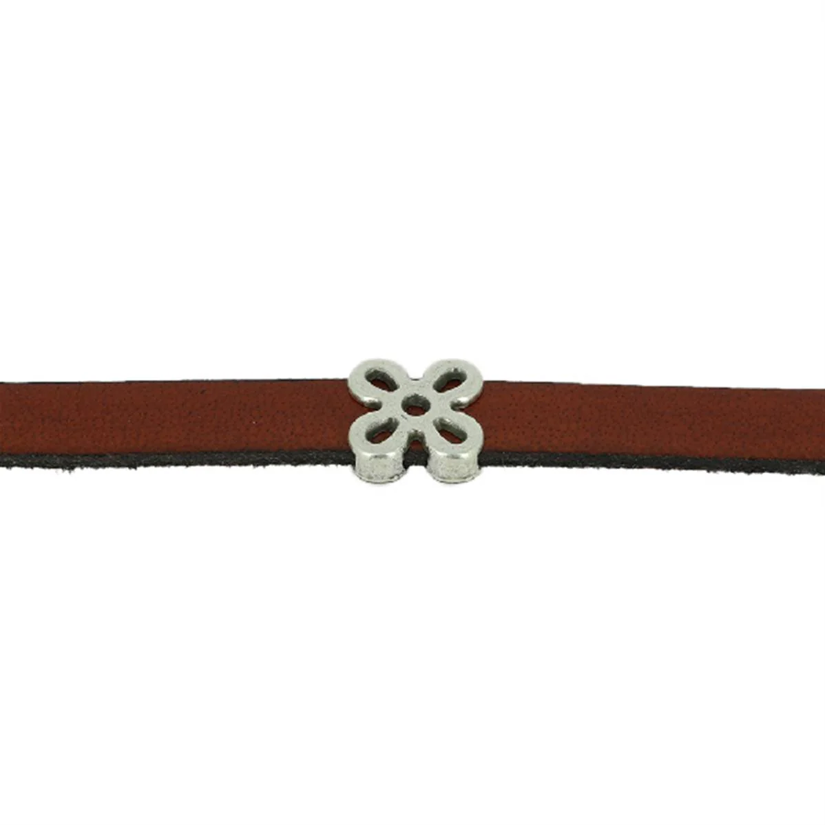 Coulissant FLEUR - Lanière de 10 mm - ARGENT VIEILLI