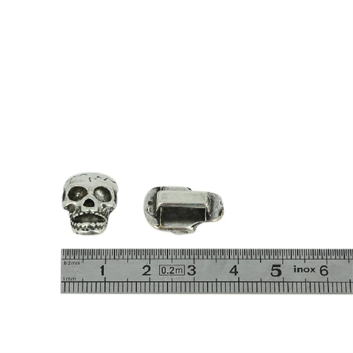 Coulissant TÊTE DE MORT - Lanière de 10 mm - ARGENT VIEILLI - Image 2
