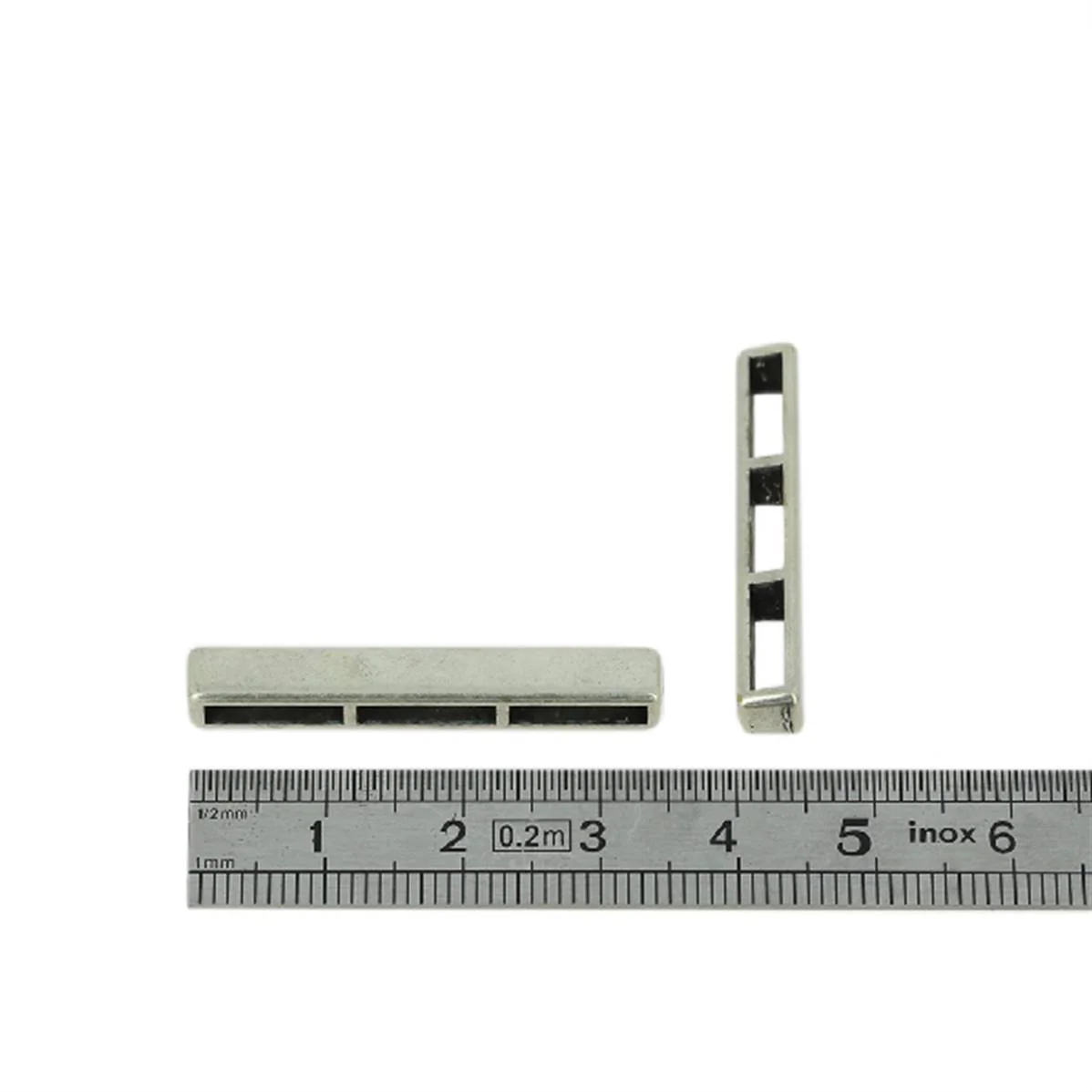 Coulissant TROIS BANDES - Lanière de 10 mm - ARGENT VIEILLI - Image 2