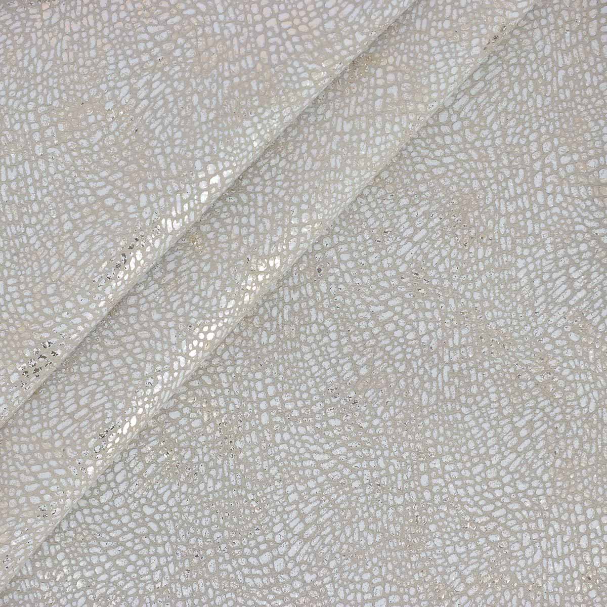 Peau de croûte de cuir de chèvre velours fantaisie - BLANC & OR O60 - Image 4