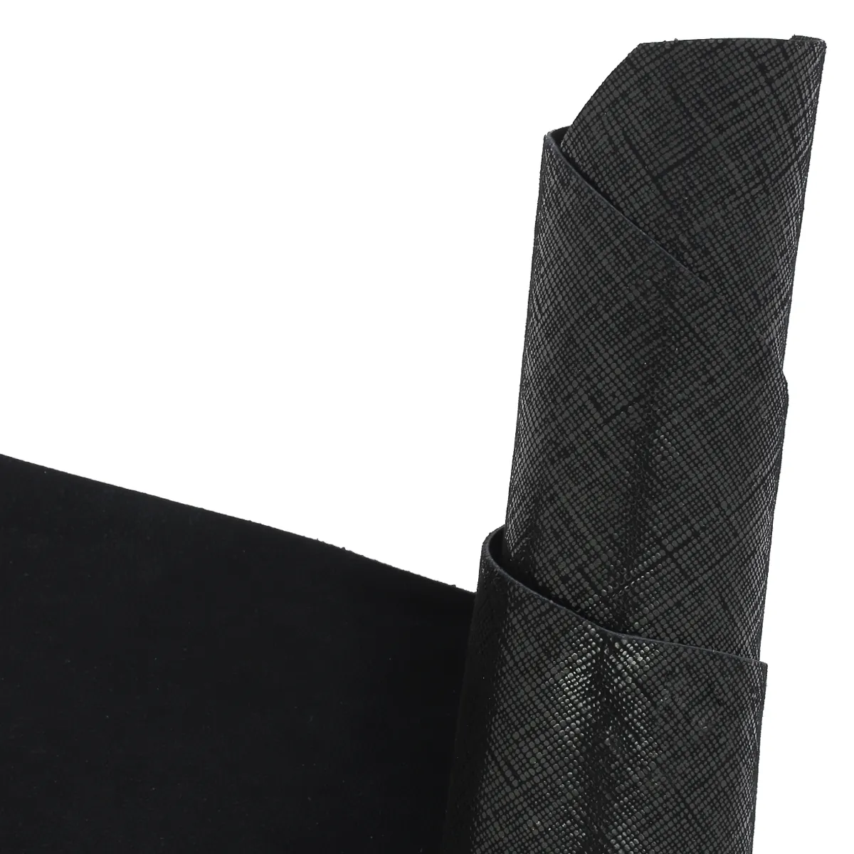 Peau de cuir de chèvre velours fantaisie - imprimé grain Saffiano - NOIR METALLISÉ S59