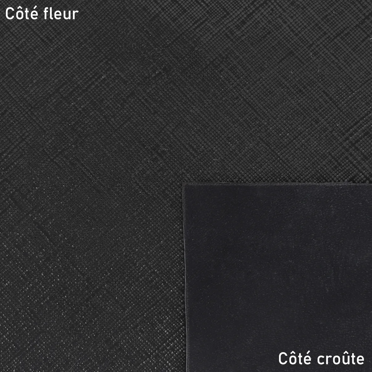 Peau de cuir de chèvre velours fantaisie - imprimé grain Saffiano - NOIR METALLISÉ S59 - Image 2