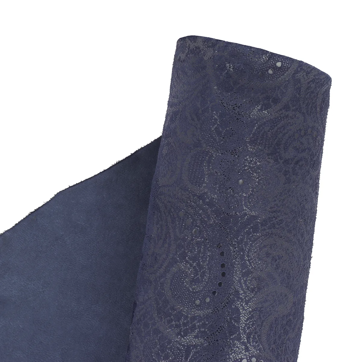 Peau de cuir de chèvre velours fantaisie  - motif floral BLEU MARINE S30