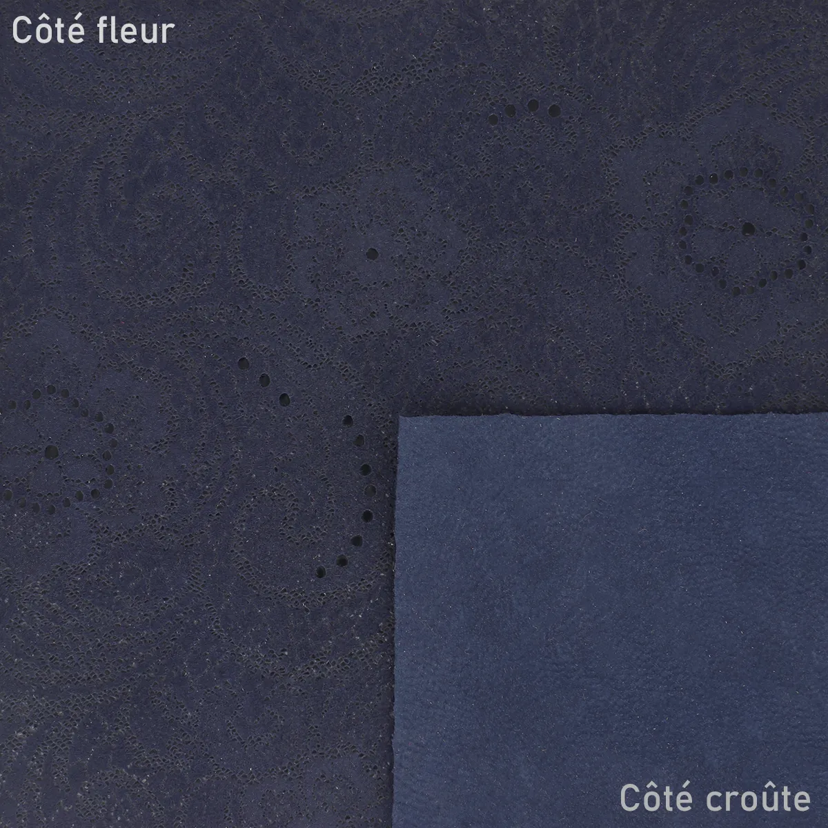 Peau de cuir de chèvre velours fantaisie  - motif floral BLEU MARINE S30 - Image 2