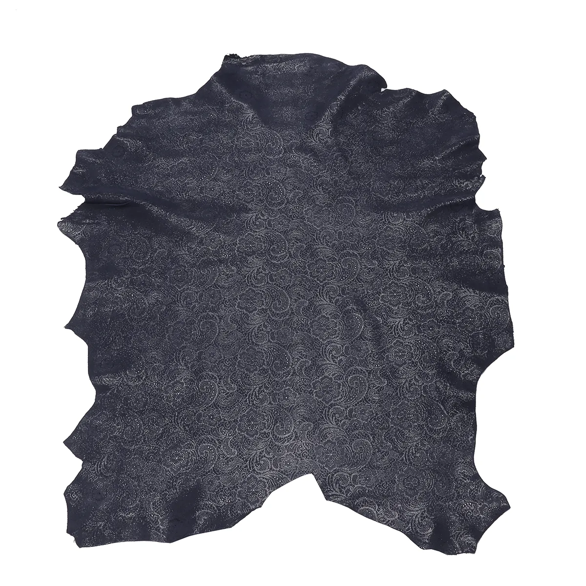 Peau de cuir de chèvre velours fantaisie  - motif floral BLEU MARINE S30 - Image 3