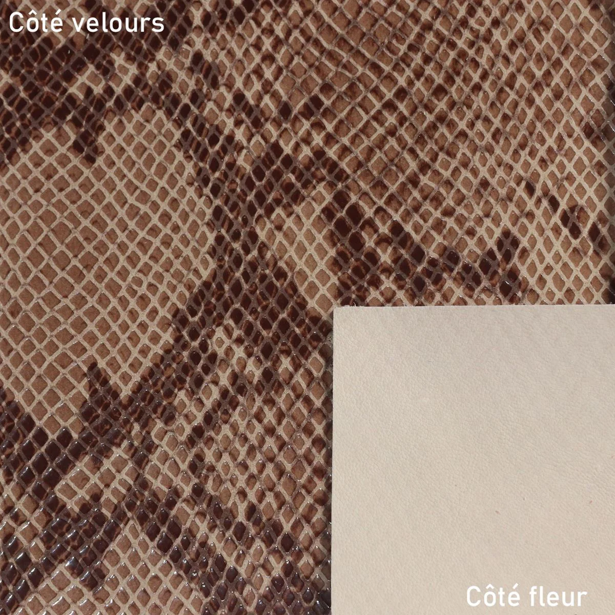 Peau de cuir de chèvre velours imitation reptile - MARRON L25 - Image 2