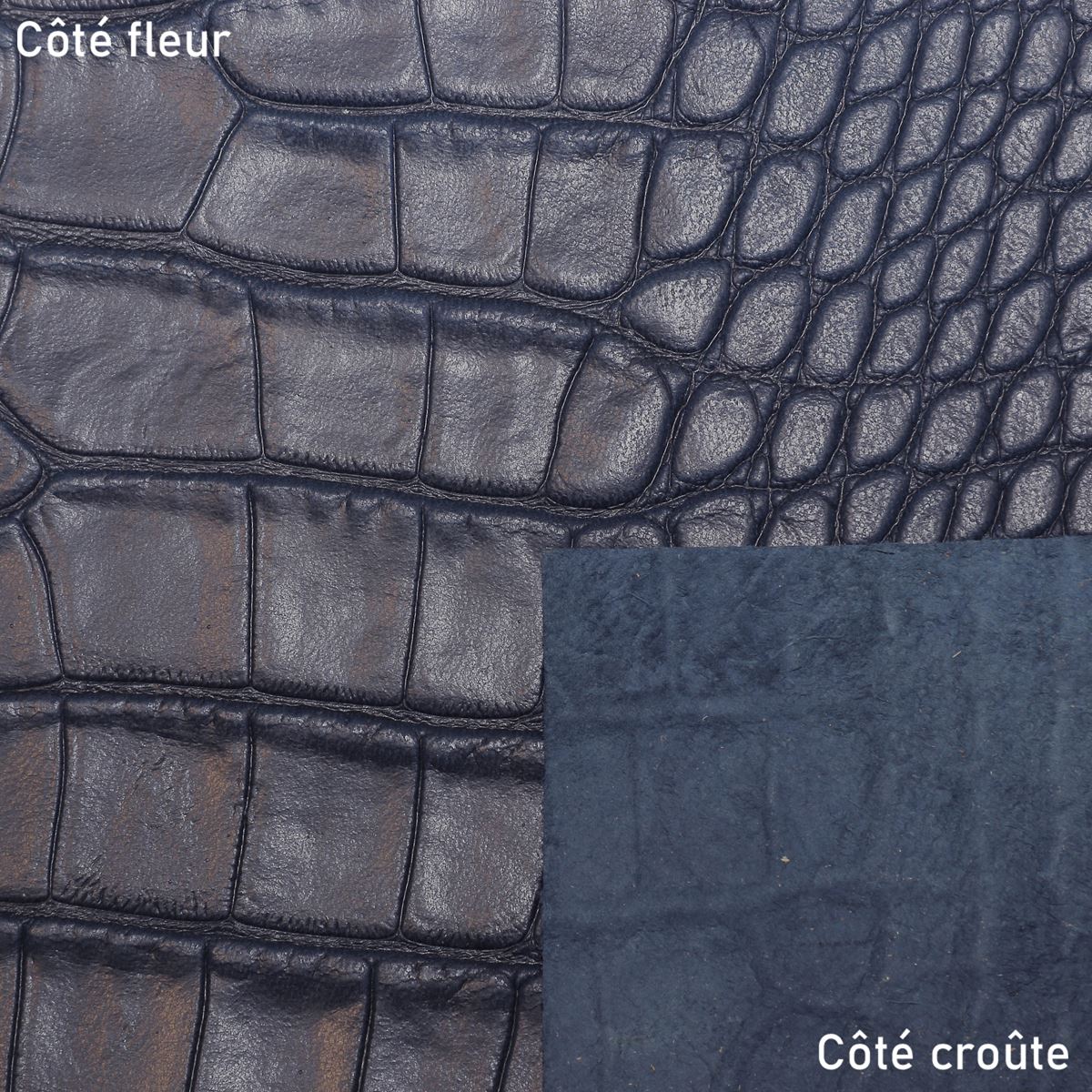 Peau entière de cuir de basane FRANCE imitation Crocodile - ANILINE - BLEU MARINE BAF16 - Image 3