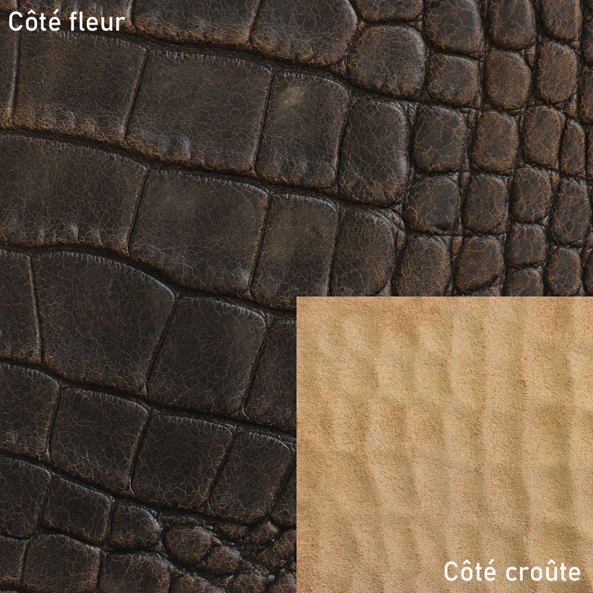 Peau entière de cuir de basane FRANCE imitation Crocodile - MARRON VIEILLI BAF23 - Image 2