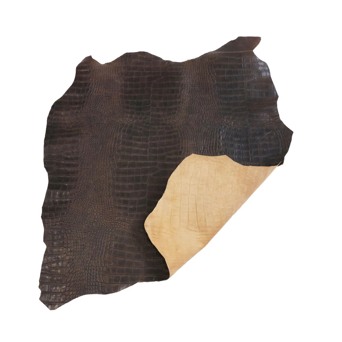 Peau entière de cuir de basane FRANCE imitation Crocodile - MARRON VIEILLI BAF23 - Image 3