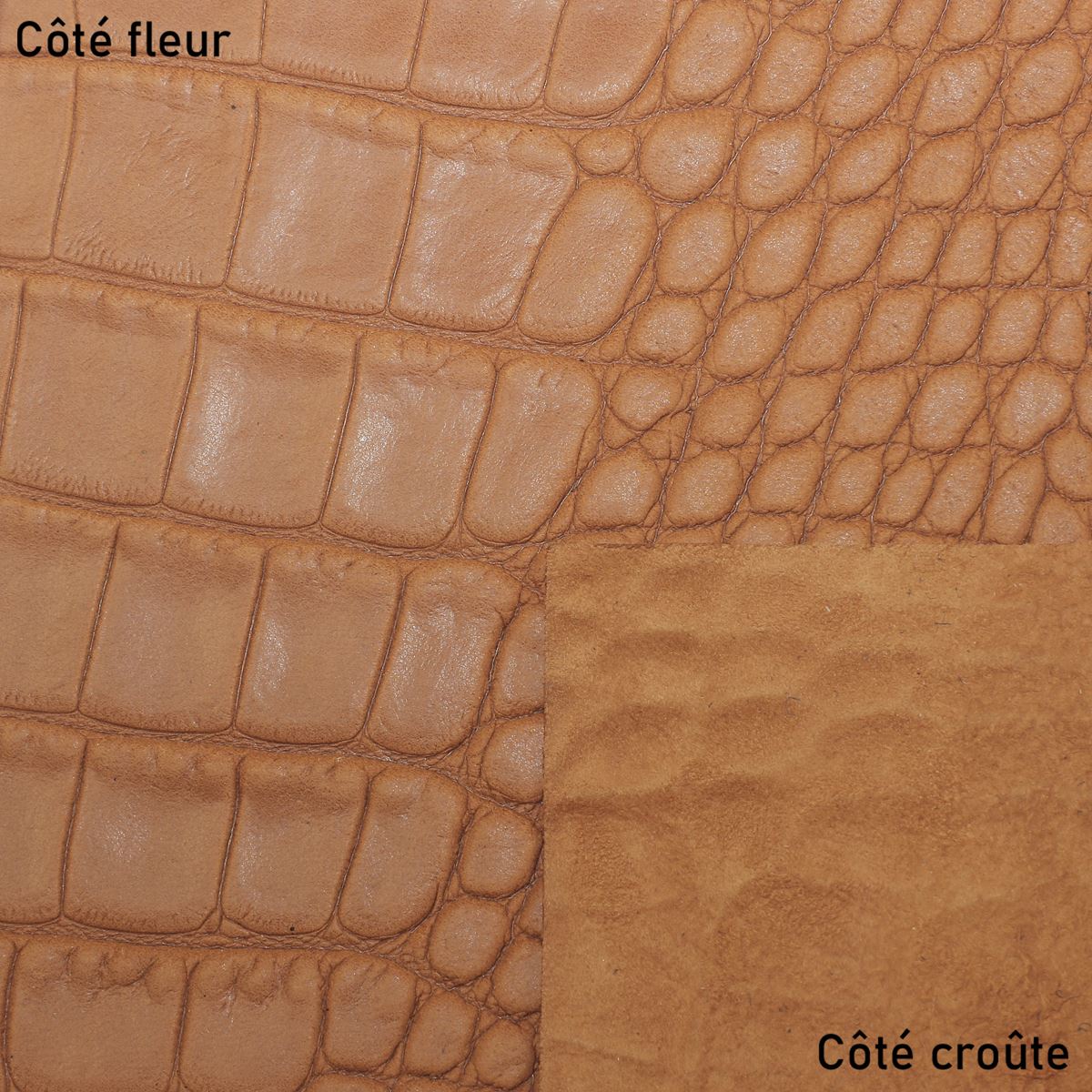 Peau entière de cuir de basane FRANCE imitation Crocodile - NUBUCK - COGNAC BAF19 - Image 4