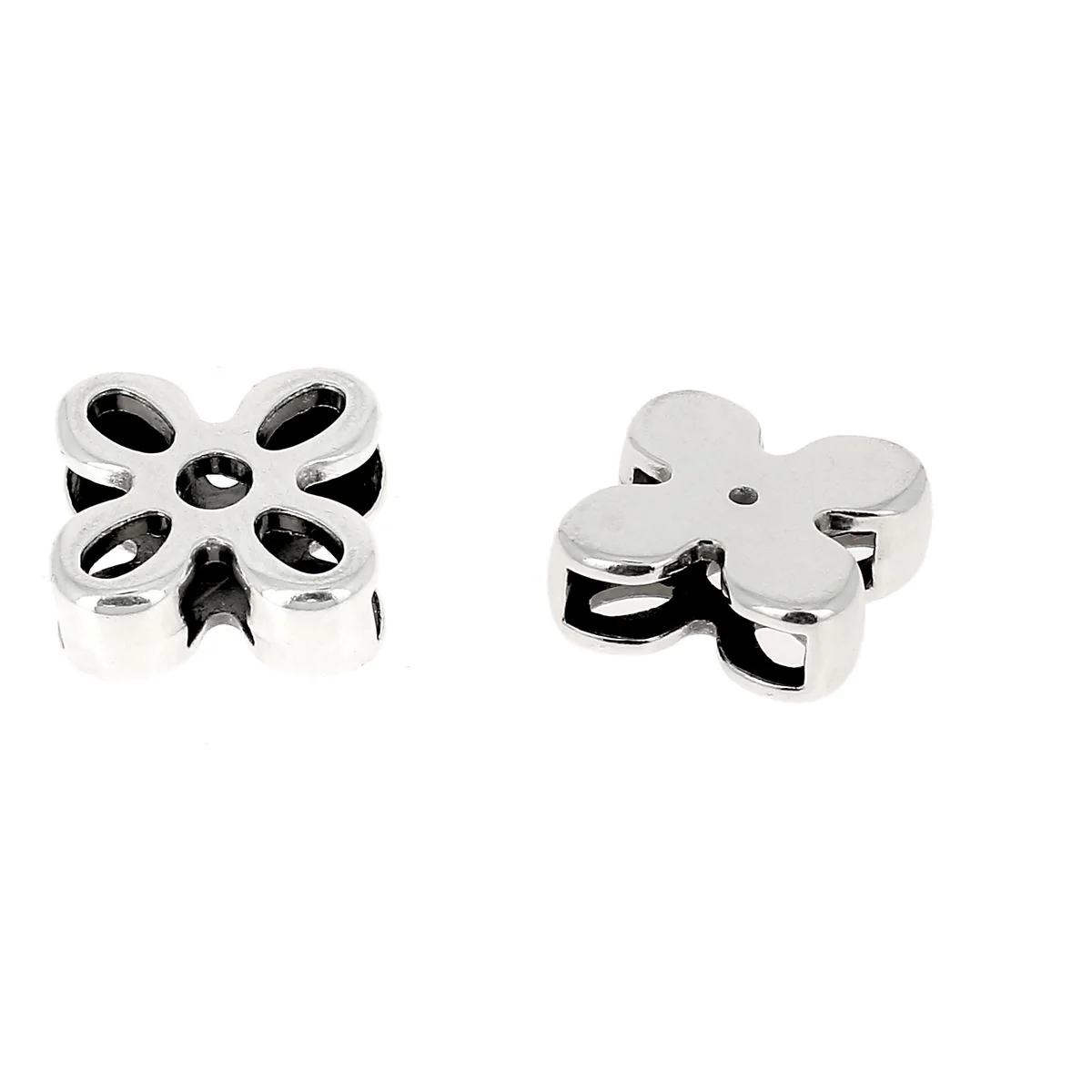 Coulissant FLEUR - Lanière de 10 mm - ARGENT VIEILLI - Image 2