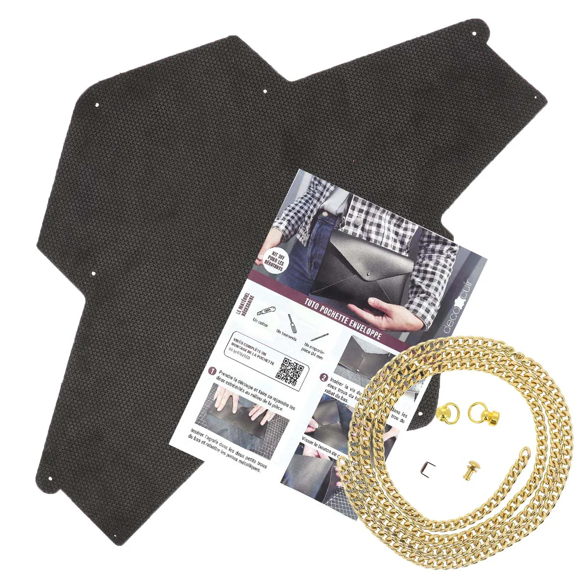 Découpe pour pochette ENVELOPPE en croûte de cuir - Structuré GRIS - Image 4