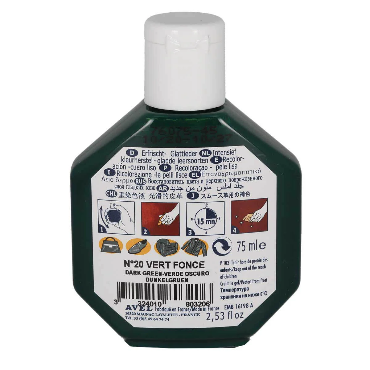Recolorant pour cuir Juvacuir 75 ml Saphir - VERT FONCÉ 20 - Image 4
