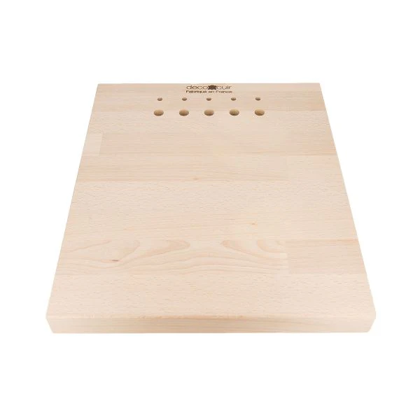 Socle en bois pour presse d'établi avec trous pour rangement des jeux de pose