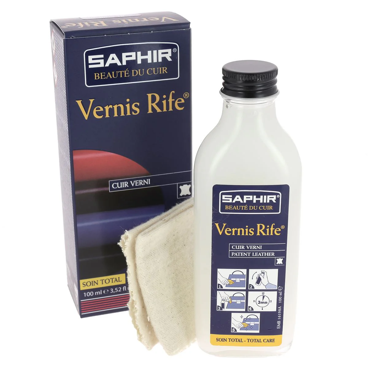 Nettoyant pour cuirs vernis Vernis Rife + chamoisine - Liquide 100ml - Saphir