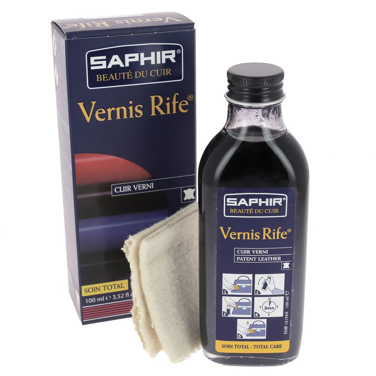 Nettoyant pour cuirs vernis Vernis Rife + chamoisine - Liquide 100ml - Saphir - Image 2